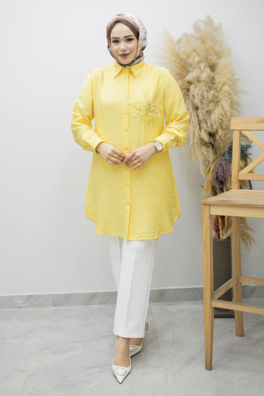 Çiçek Detaylı Gömlek TSD260193 Sarı - Tesettür Dünyası (1)