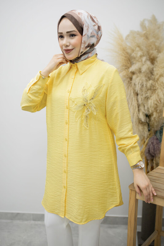 Çiçek Detaylı Gömlek TSD260193 Sarı - 3