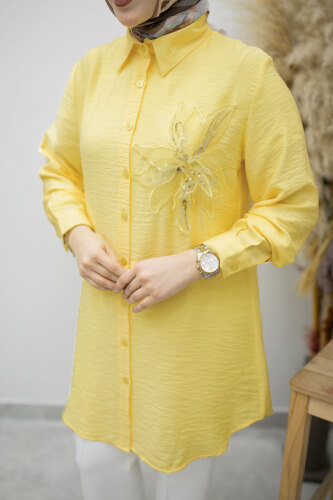 Çiçek Detaylı Gömlek TSD260193 Sarı - 4