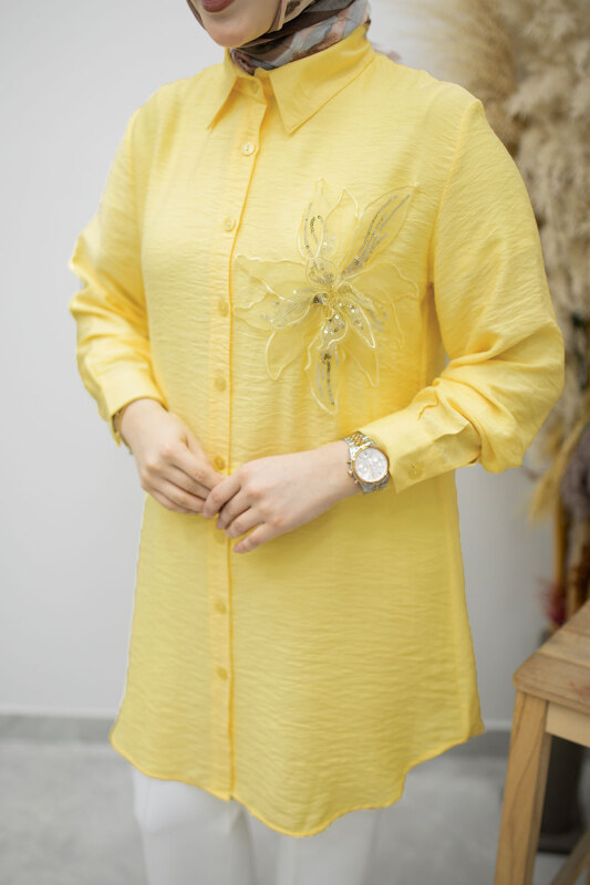 Çiçek Detaylı Gömlek TSD260193 Sarı - 4