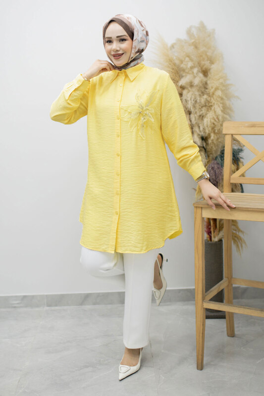 Çiçek Detaylı Gömlek TSD260193 Sarı - 5