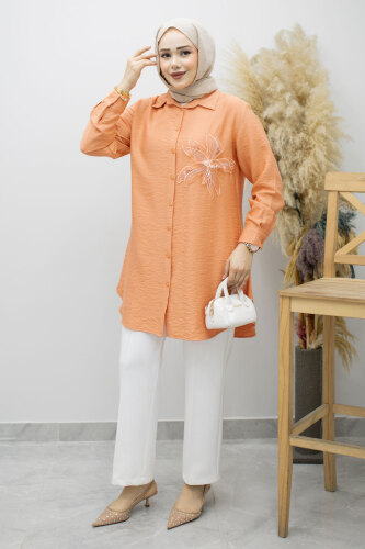 Çiçek Detaylı Gömlek TSD260193 Turuncu - 5