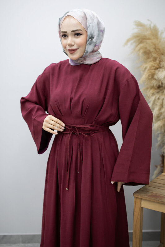 Çift Bağlamalı Pensli Elbise TSD260185 Fuşya - Tesettür Dünyası (1)