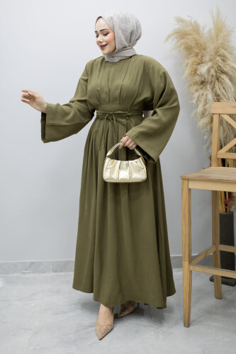 Çift Bağlamalı Pensli Elbise TSD260185 Haki - 3
