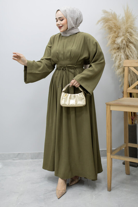 Çift Bağlamalı Pensli Elbise TSD260185 Haki - 3