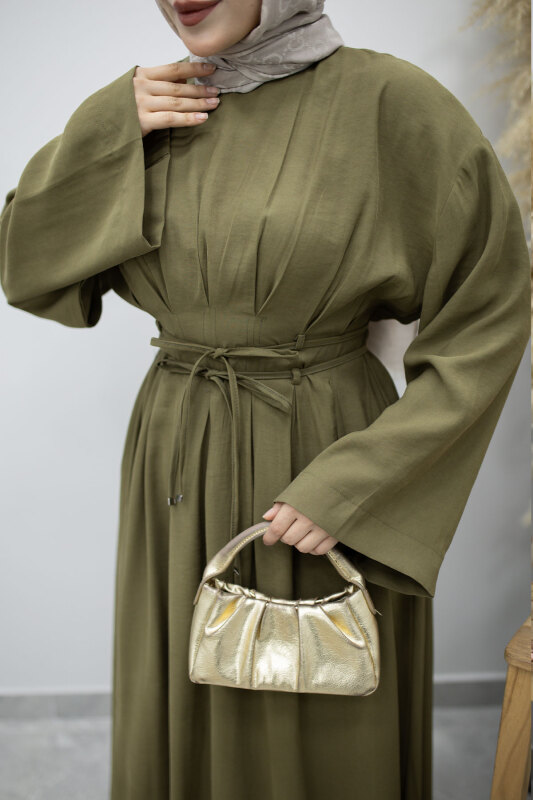 Çift Bağlamalı Pensli Elbise TSD260185 Haki - 4