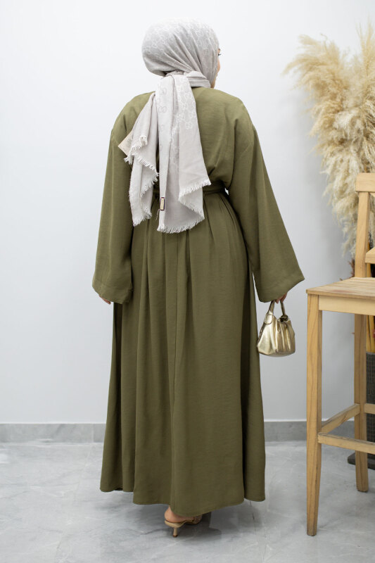 Çift Bağlamalı Pensli Elbise TSD260185 Haki - 6