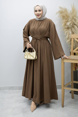 Çift Bağlamalı Pensli Elbise TSD260185 Kahverengi 