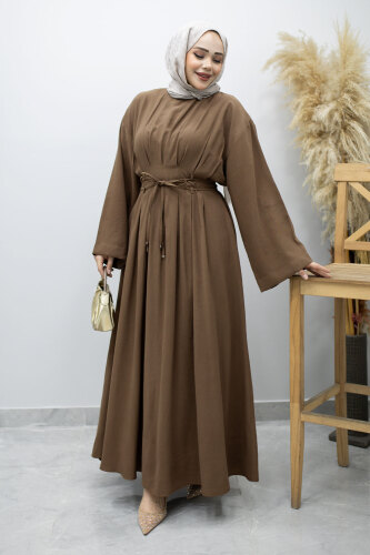 Çift Bağlamalı Pensli Elbise TSD260185 Kahverengi - 3