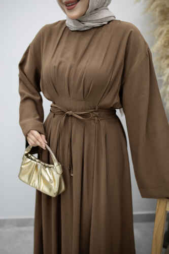Çift Bağlamalı Pensli Elbise TSD260185 Kahverengi - 4