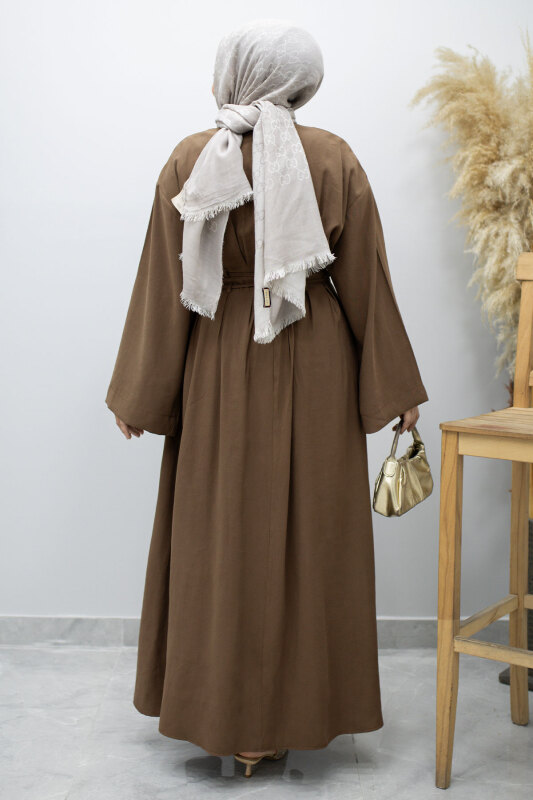 Çift Bağlamalı Pensli Elbise TSD260185 Kahverengi - 6