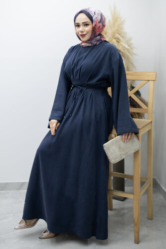 Çift Bağlamalı Pensli Elbise TSD260185 Lacivert - 3