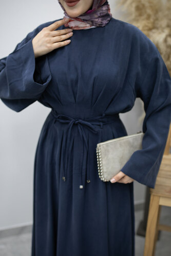 Çift Bağlamalı Pensli Elbise TSD260185 Lacivert - 4