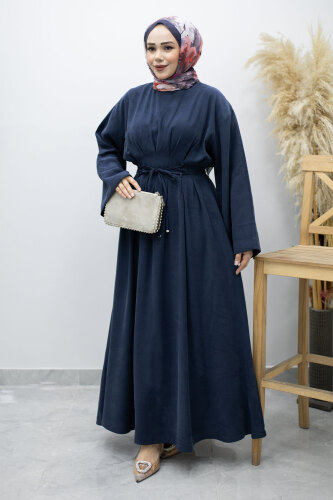 Çift Bağlamalı Pensli Elbise TSD260185 Lacivert - 5