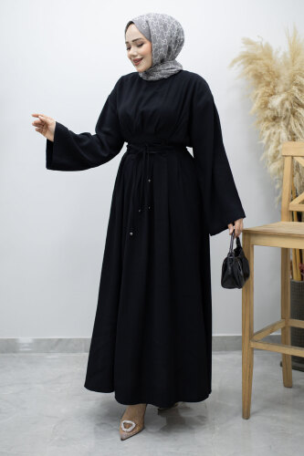 Çift Bağlamalı Pensli Elbise TSD260185 Siyah 