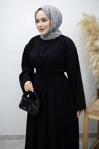 Çift Bağlamalı Pensli Elbise TSD260185 Siyah - 2