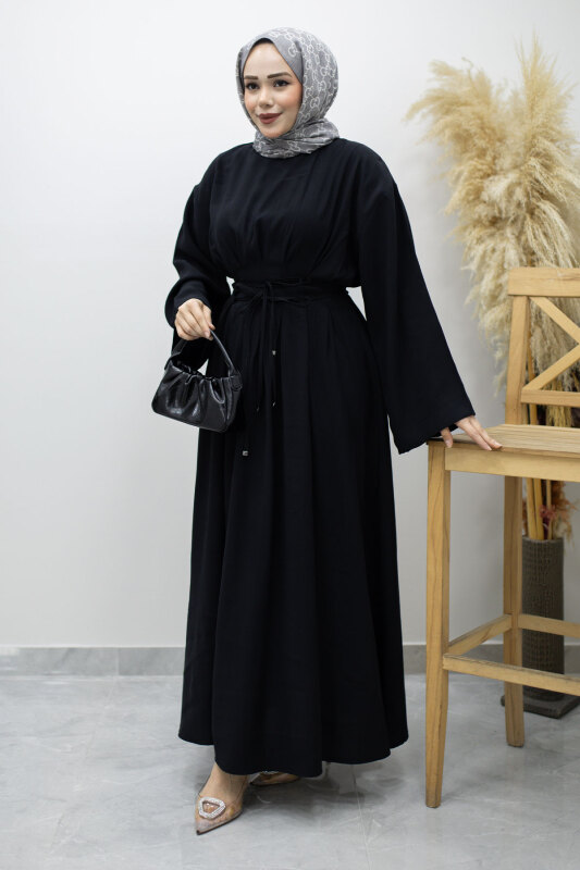 Çift Bağlamalı Pensli Elbise TSD260185 Siyah - 3