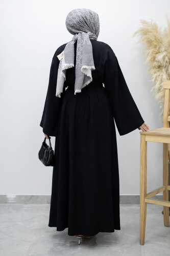 Çift Bağlamalı Pensli Elbise TSD260185 Siyah - 6