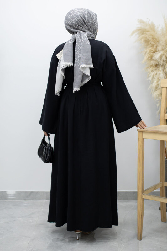 Çift Bağlamalı Pensli Elbise TSD260185 Siyah - 6