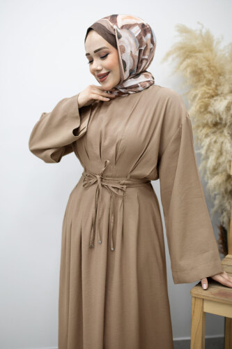 Çift Bağlamalı Pensli Elbise TSD260185 Vizon - 2