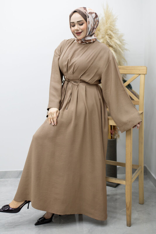 Çift Bağlamalı Pensli Elbise TSD260185 Vizon - 5