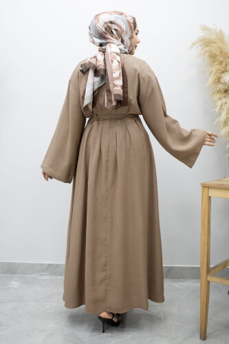 Çift Bağlamalı Pensli Elbise TSD260185 Vizon - 6