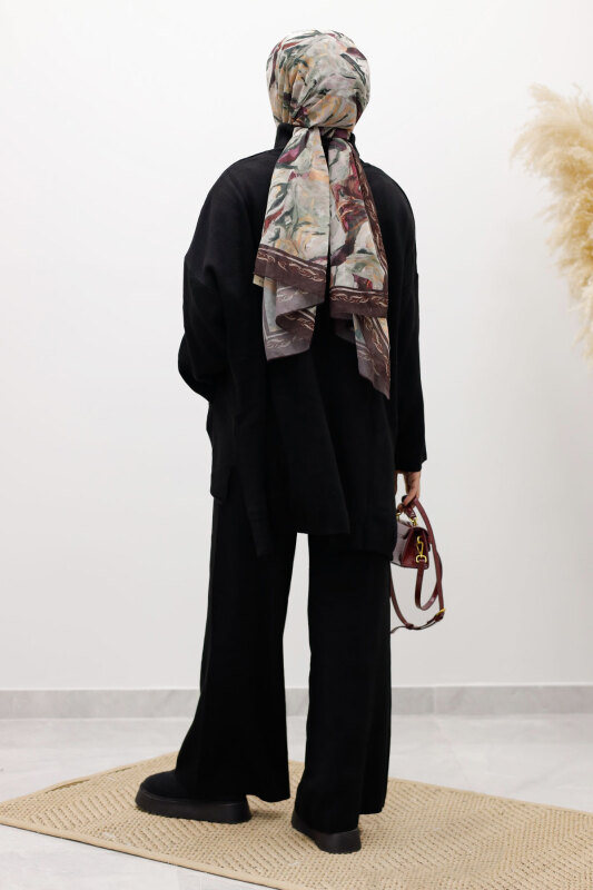 Çift Cepli Boğazlı Triko Takım TSD260109 Siyah - 6