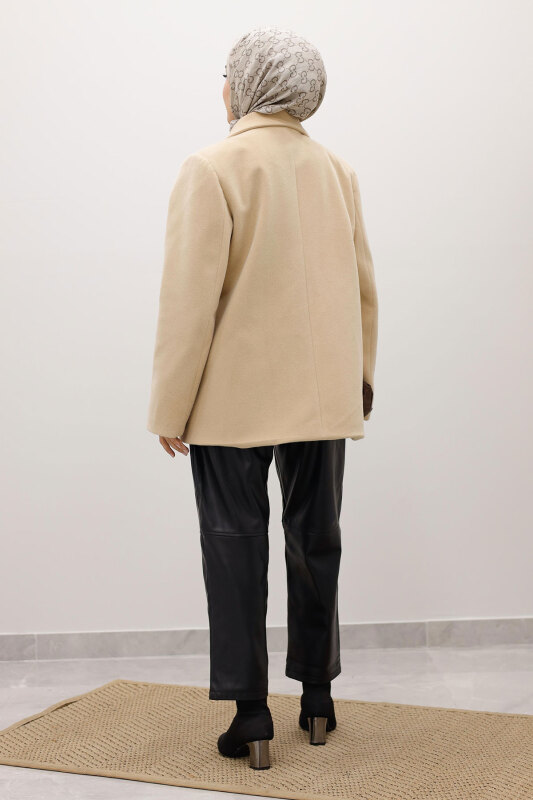 Çift Düğmeli Alpaka Ceket TSD250244 Bej - 6