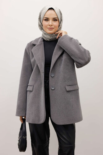 Çift Düğmeli Alpaka Ceket TSD250244 Gri - 2