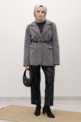 Çift Düğmeli Alpaka Ceket TSD250244 Gri - 3