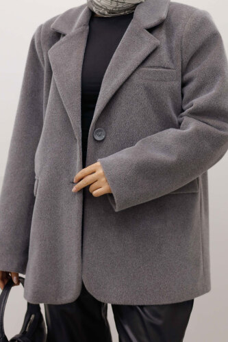 Çift Düğmeli Alpaka Ceket TSD250244 Gri - 4