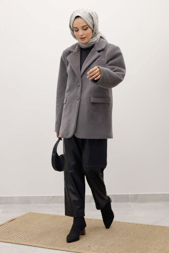 Çift Düğmeli Alpaka Ceket TSD250244 Gri - 5
