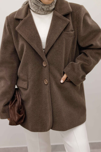 Çift Düğmeli Alpaka Ceket TSD250244 Kahverengi - 2