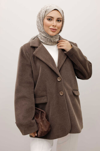 Çift Düğmeli Alpaka Ceket TSD250244 Kahverengi - 4