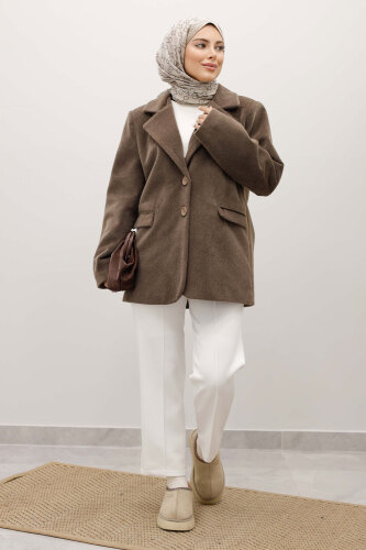 Çift Düğmeli Alpaka Ceket TSD250244 Kahverengi - 5