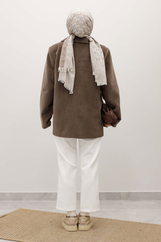 Çift Düğmeli Alpaka Ceket TSD250244 Kahverengi - 6