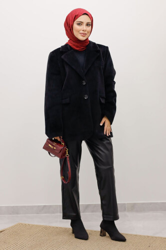 Çift Düğmeli Alpaka Ceket TSD250244 Siyah 