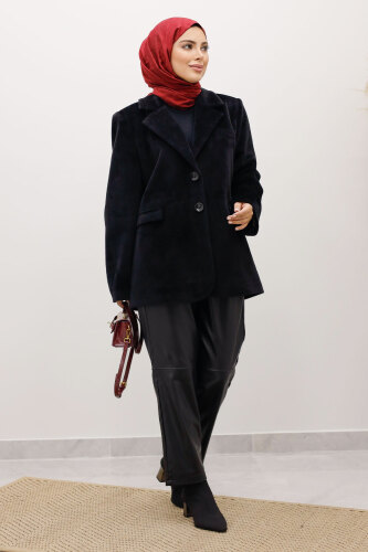 Çift Düğmeli Alpaka Ceket TSD250244 Siyah - 5