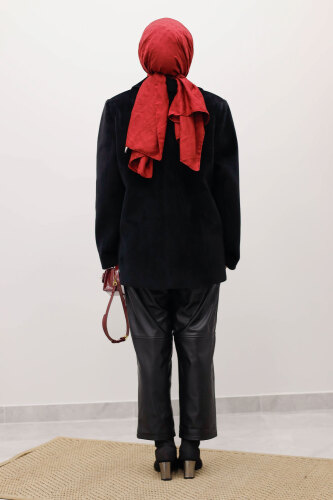 Çift Düğmeli Alpaka Ceket TSD250244 Siyah - 6