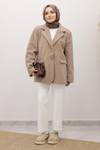 Çift Düğmeli Alpaka Ceket TSD250244 Vizon 