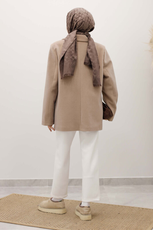 Çift Düğmeli Alpaka Ceket TSD250244 Vizon - 5