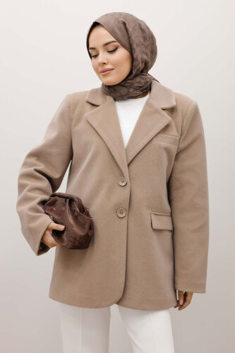 Çift Düğmeli Alpaka Ceket TSD250244 Vizon - 6