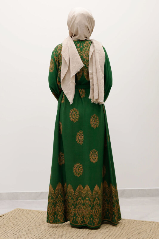 Çini Desenli Viskon Elbise TSD250237 Yeşil - 6