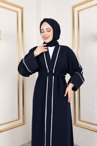 Çıtçıtlı Biye Detaylı Şallı Abaya TSD250174 Lacivert - 3