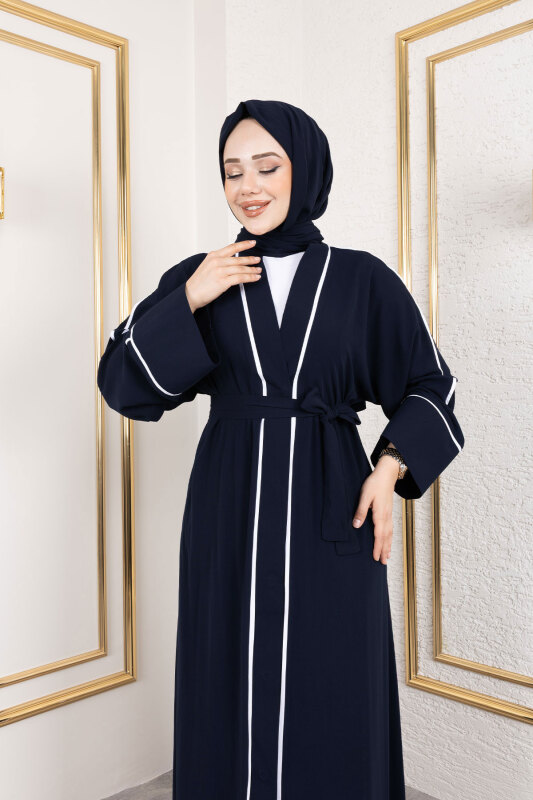 Çıtçıtlı Biye Detaylı Şallı Abaya TSD250174 Lacivert - 3