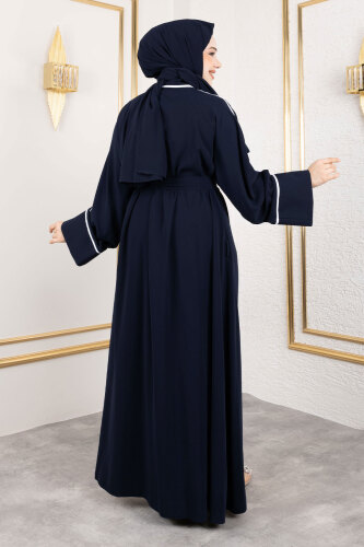 Çıtçıtlı Biye Detaylı Şallı Abaya TSD250174 Lacivert - 5