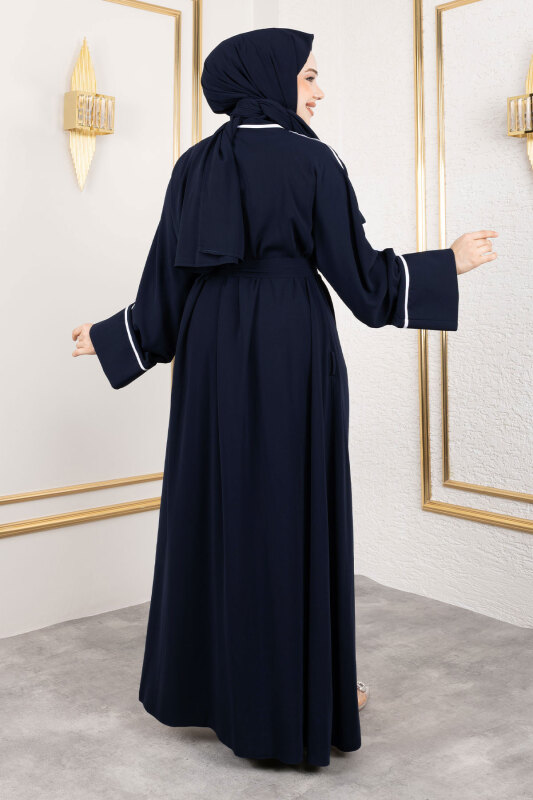Çıtçıtlı Biye Detaylı Şallı Abaya TSD250174 Lacivert - 5