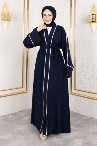 Çıtçıtlı Biye Detaylı Şallı Abaya TSD250174 Lacivert 
