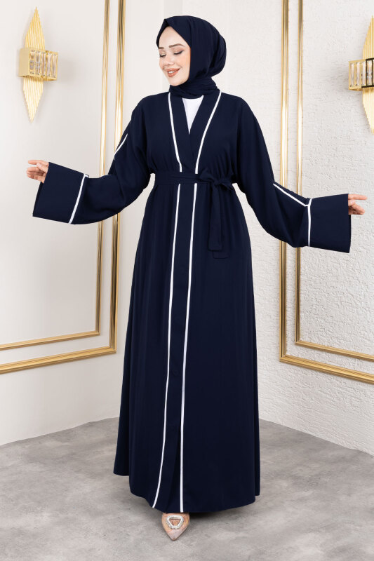Çıtçıtlı Biye Detaylı Şallı Abaya TSD250174 Lacivert - 2
