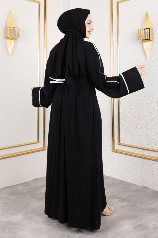 Çıtçıtlı Biye Detaylı Şallı Abaya TSD250174 Siyah - 5
